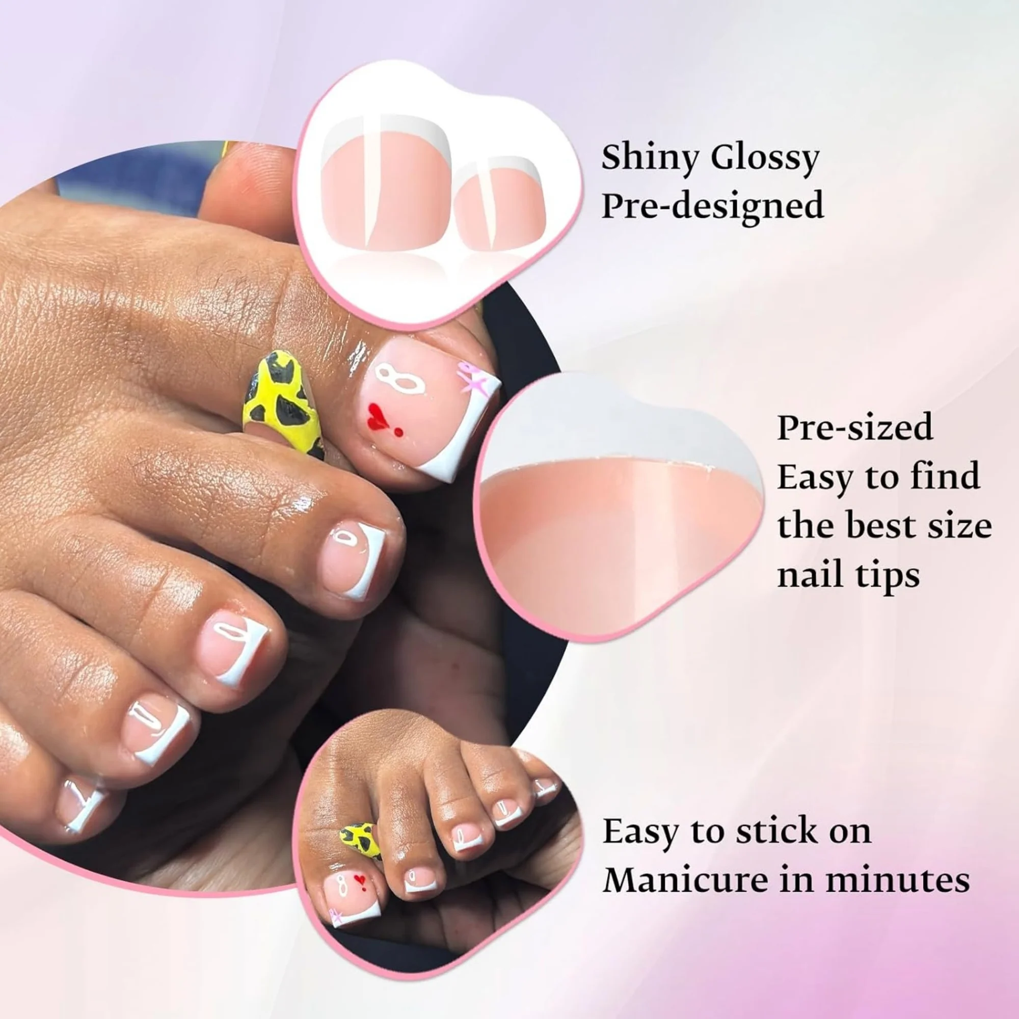 French Tips Press On Toe Nails - 120pc - Image 3
