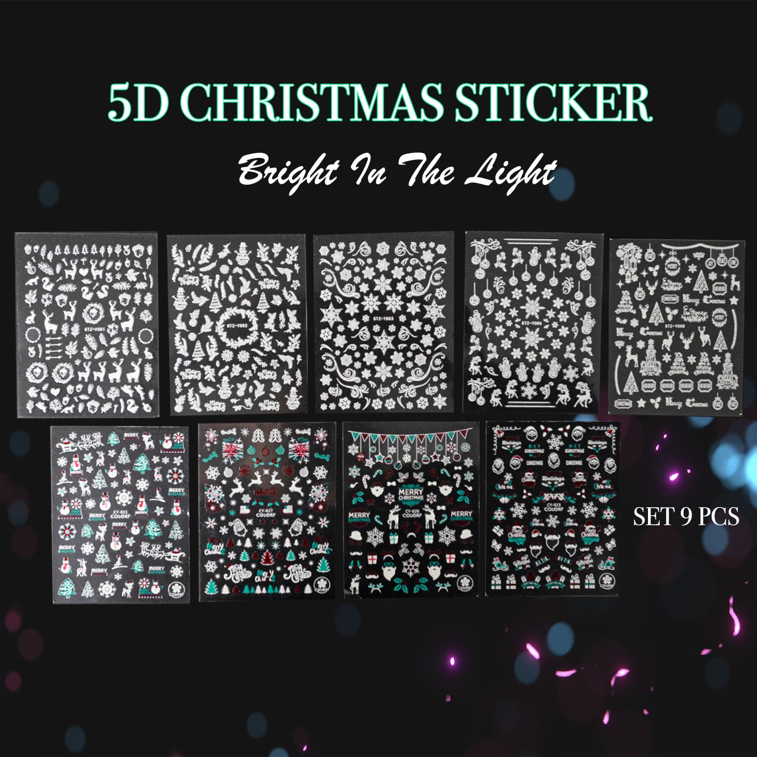 STICKER - 5D CHRISTMAS - GLOW IN THE DARK | Set 9 Pcs - Image 4